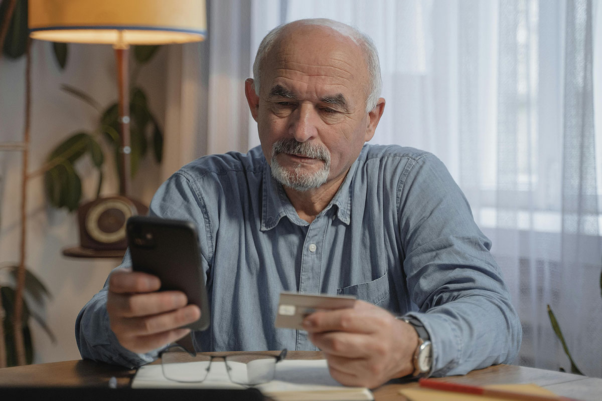 older man shopping online